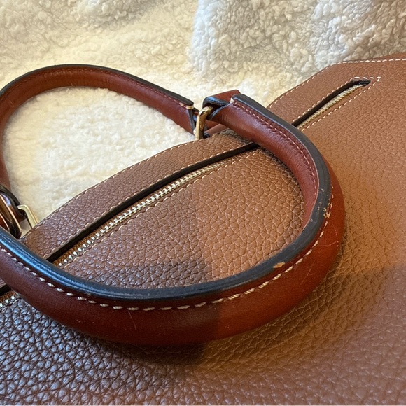 Dooney & Bourke Pebbled Leather Satchel Tote Brown Red Lining - Picture 9 of 14